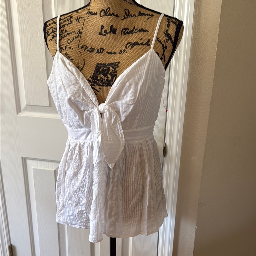 LOFT White Smocked Tie-Front Camisole